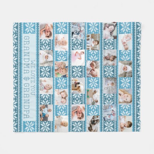 Grootouders 24 Foto Nordic Snowflake Sweater Fleece Deken (Voorkant (Horizontaal))