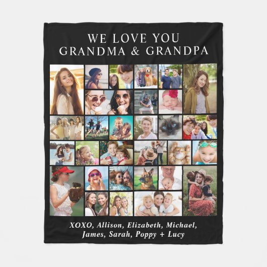 Grootouders 30 Foto Collage Zwart Fleece Deken (Voorkant)
