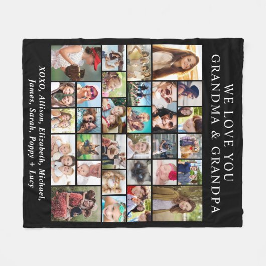 Grootouders 30 Foto Collage Zwart Fleece Deken (Voorkant (Horizontaal))