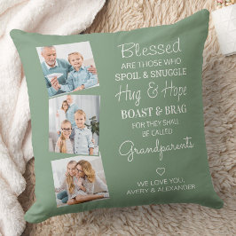Grootouders 3 Foto Persoonlijk Sage Green Kussen