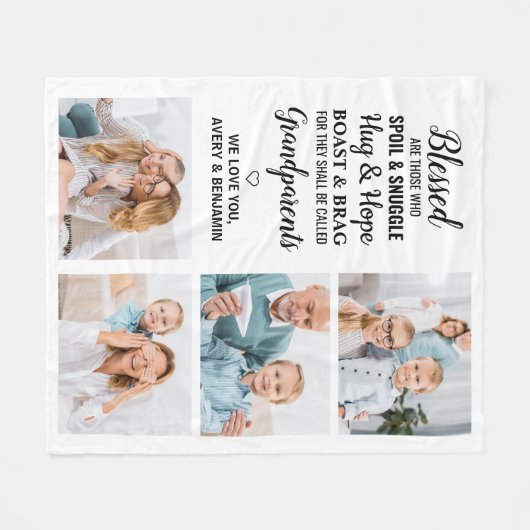 Grootouders 4 Foto grootma Grandpa Fleece Deken (Voorkant (Horizontaal))