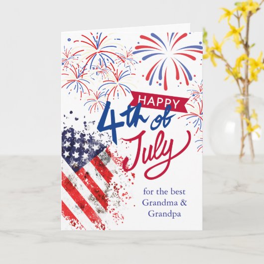Grootouders 4 juli Patriottisch Vuurwerk Kaart (Gele Bloem)