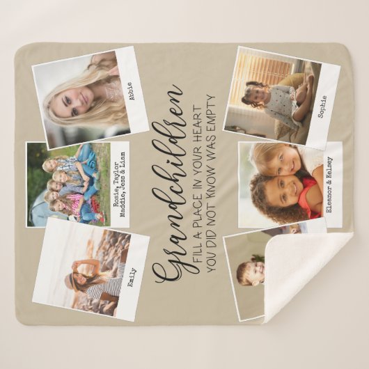 Grootouders 6 Foto Collage Beige Sherpa Deken (Voorkant (horizontaal))
