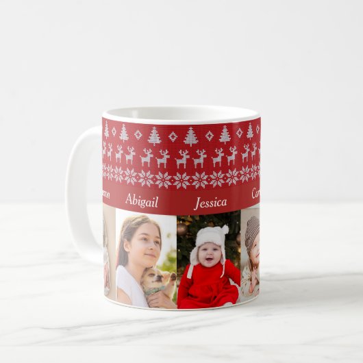 Grootouders 6 Grootkinderen Foto met rood Kerstfee Koffiemok (Voorkant links)