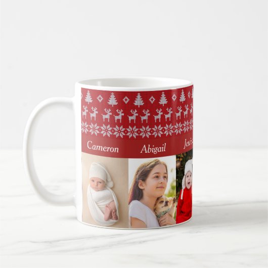 Grootouders 6 Grootkinderen Foto met rood Kerstfee Koffiemok (Links)