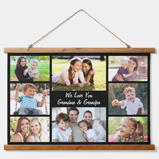 Grootouders 8 Fotocollage Zwart Hangend Wandkleed (Voorkant)