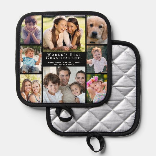 Grootouders 8 Fotocollage Zwart Pannenlap (Voorkant / Achterkant)