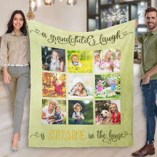 Grootouders 9 vierkante fotocollage groen fleece deken