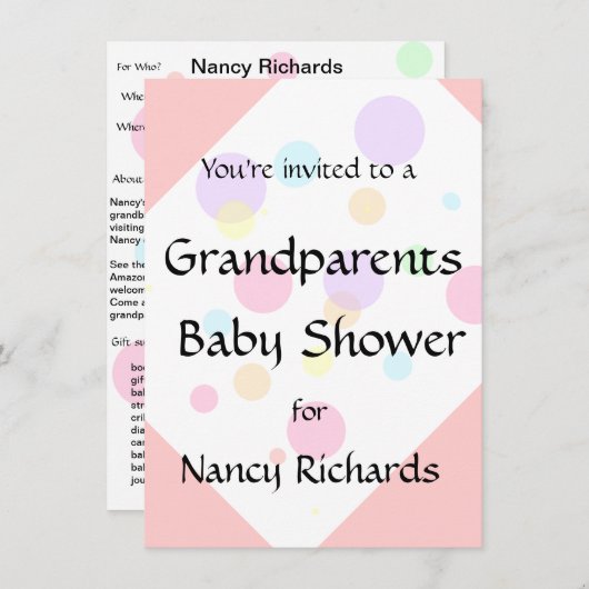 Grootouders Baby shower Uitnodiging - MeisjesBaby (Voorkant / Achterkant)