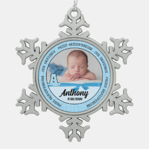 Grootouders Babyblauw Monogram A Tin Sneeuwvlok Ornament
