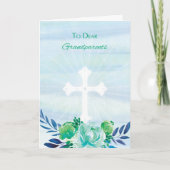 Grootouders Blauwgroen blauwe bloemen met Cross Ea Feestdagen Kaart (Voorkant)