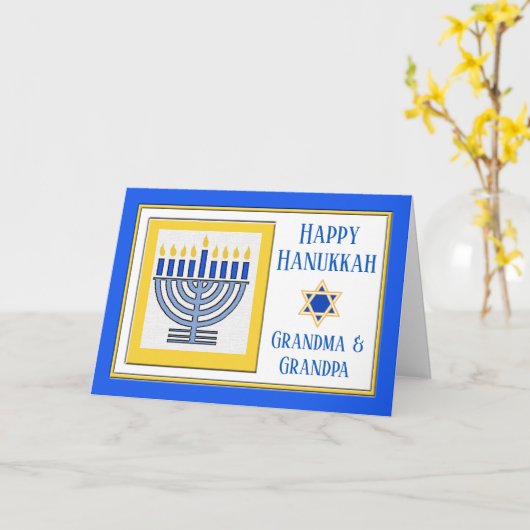 Grootouders Chanoeka Hedendaags Menorah Kaart (Gele Bloem)