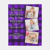 Grootouders Citaat Aangepast 3 Foto Paars geplakt Fleece Deken (Voorkant)