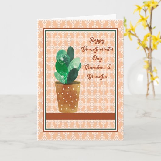 Grootouders Dag Kaart Cactus & Peach Background (Gele Bloem)
