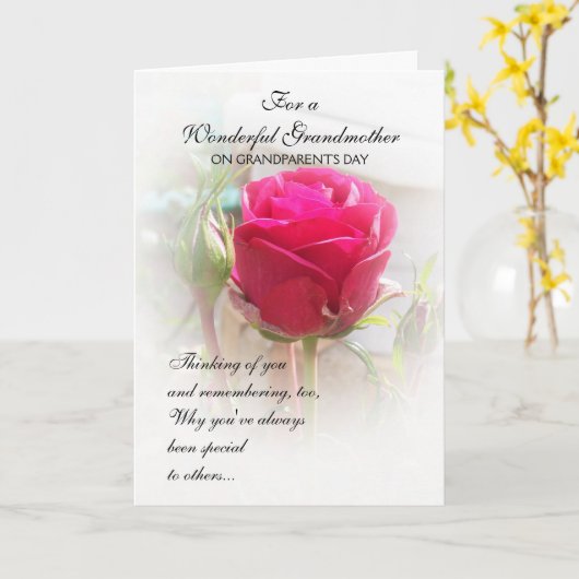 Grootouders Dag Kaart Roze Rosebud (Gele Bloem)