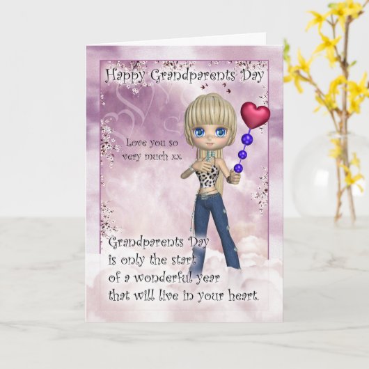 Grootouders Dag Kaart - Schattige klein meisje met (Gele Bloem)