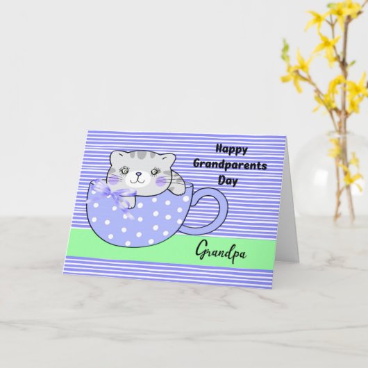 Grootouders Dag Kaart voor opa met kat (Gele Bloem)