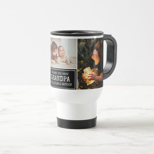 Grootouders Dag Opa Black 3 Foto Collage Reisbeker (Voorkant rechts)