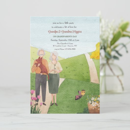 Grootouders Dag Waterverf Uitnodiging (Staand voorkant)
