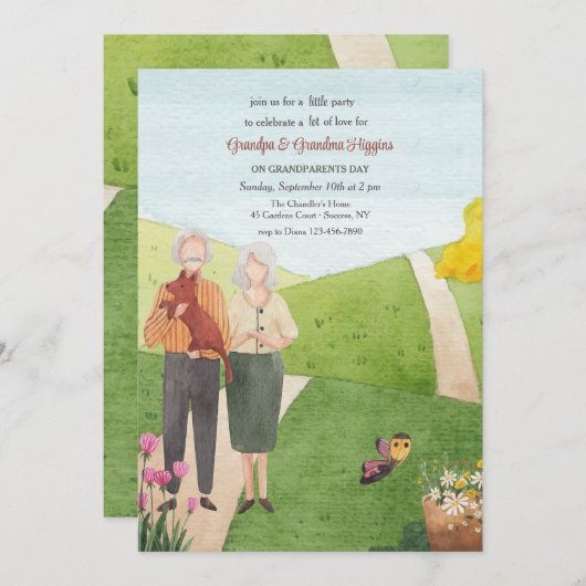 Grootouders Dag Waterverf Uitnodiging (Voorkant / Achterkant)