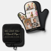 Grootouders Eenvoudig 5 Fotocollage Gift Ovenwant & Pannenlap Set (Voorkant / Achterkant)