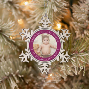 Grootouders eerste kerst   Baby Foto Schattige Tin Sneeuwvlok Ornament