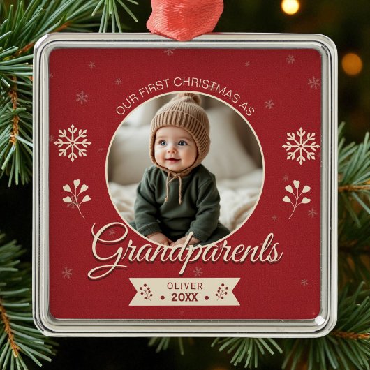 Grootouders Eerste Kerst Custom Photo Metalen Ornament