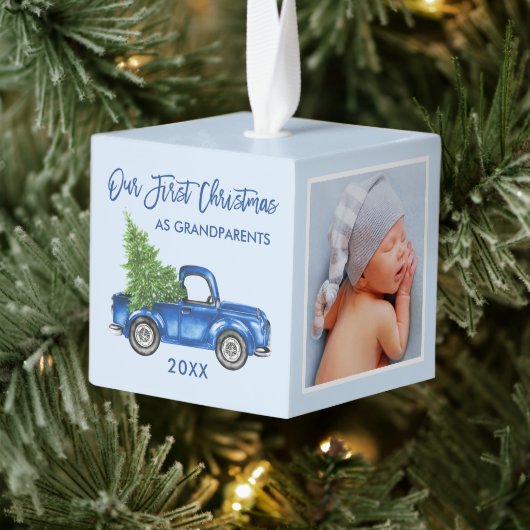 Grootouders eerste kerstblauwe truck foto decoratie (Boom)