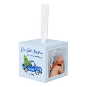 Grootouders eerste kerstblauwe truck foto decoratie (Voorkant hoekig)