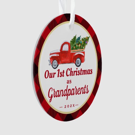 Grootouders Eerste Kerstfeest Ruck Red Pset Foto Ornament (voorkant)