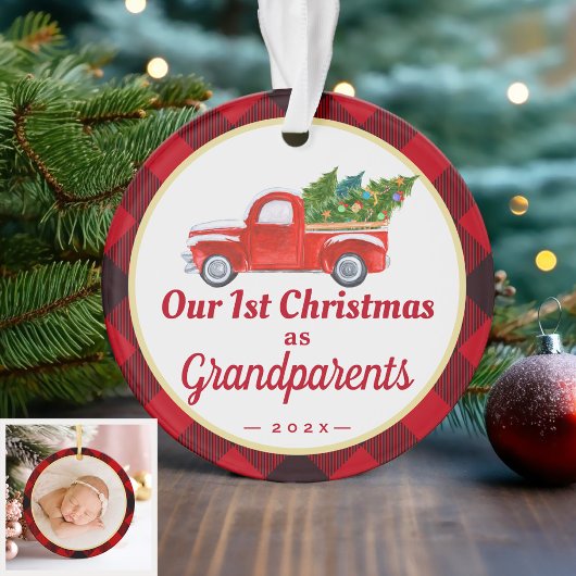 Grootouders Eerste Kerstfeest Ruck Red Pset Foto Ornament