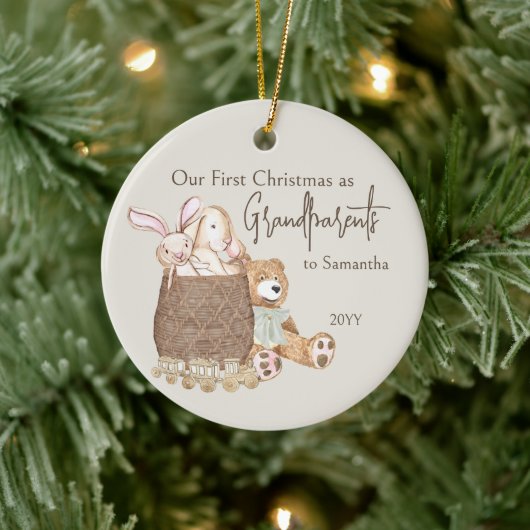 Grootouders Eerste Kerstfoto en Teddy Bear Keramisch Ornament (Boom)