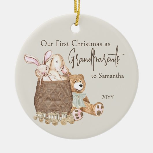 Grootouders Eerste Kerstfoto en Teddy Bear Keramisch Ornament (Voorkant)