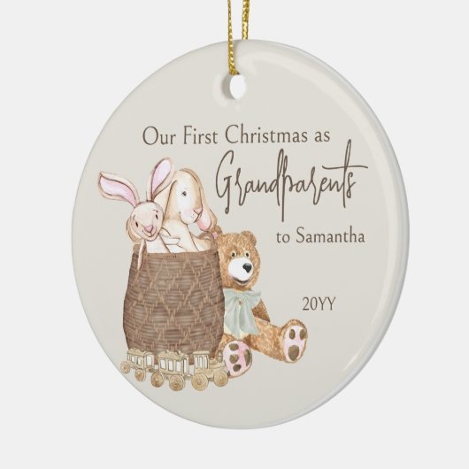 Grootouders Eerste Kerstfoto en Teddy Bear Keramisch Ornament (Links)