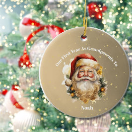 Grootouders Eerste Kerstfoto Gouden Kerstman Keramisch Ornament