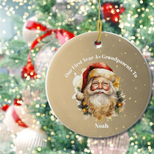 Grootouders Eerste Kerstfoto Gouden Kerstman Keramisch Ornament