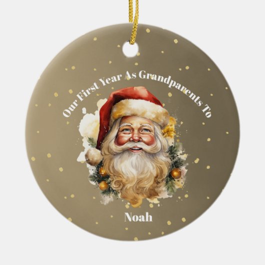 Grootouders Eerste Kerstfoto Gouden Kerstman Keramisch Ornament (Voorkant)