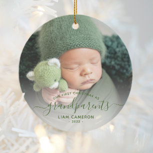 Grootouders Eerste kerstfoto Groen script Keramisch Ornament