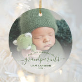Grootouders Eerste kerstfoto Groen script Keramisch Ornament