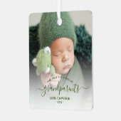 Grootouders Eerste kerstfoto Groen script Metalen Ornament (Voorkant links)