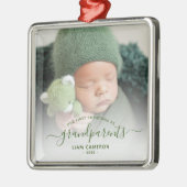 Grootouders Eerste kerstfoto Groen script Metalen Ornament (Links)