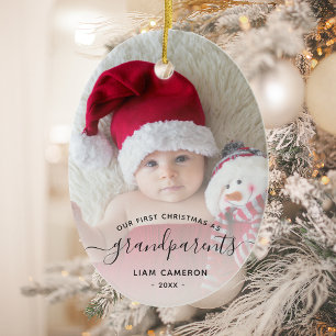 Grootouders Eerste kerstfoto Manuscript Oval Keramisch Ornament