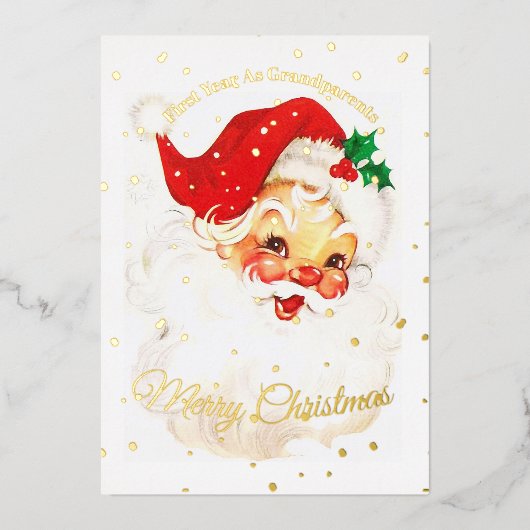 Grootouders Eerste kerstfoto Santa Merry Folie Feestdagenkaart (Voorkant)