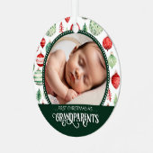 Grootouders Eerste Kerstfoto Vakantiepatroon Metalen Ornament (Voorkant links)