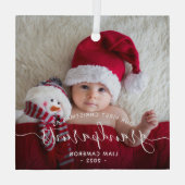Grootouders Eerste kerstfoto White script Glas Ornament (Achterkant)