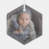 Grootouders Eerste kerstfoto White script Glas Ornament (Voorkant)