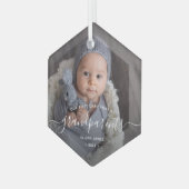 Grootouders Eerste kerstfoto White script Glas Ornament (Voorkant links)