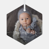 Grootouders Eerste kerstfoto White script Glas Ornament (Achterkant)