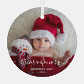 Grootouders Eerste kerstfoto White script Glas Ornament (Achterkant)