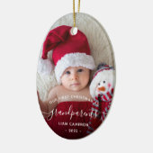 Grootouders Eerste kerstfoto White script Keramisch Ornament (Links)